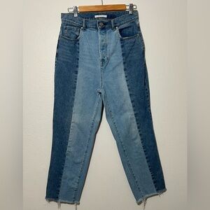 PacSun Jeans Womens 29 Blue High Rise Straight Two Tone Colorblock Raw Hem Denim
